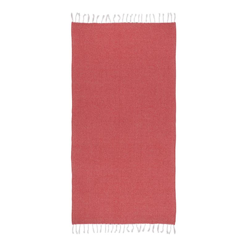 Toalla de playa de algodon reciclado 150 g/m2. Efecto melange y flecos