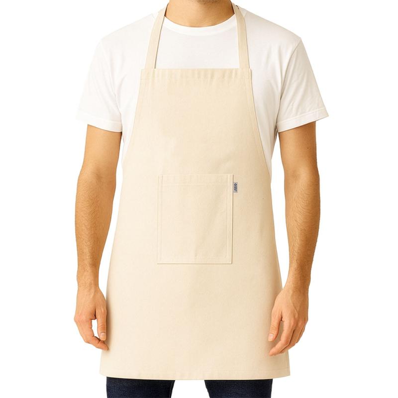 Delantal de cocina largo de algodón reciclado (180 g/m2). Bolsillo frontal