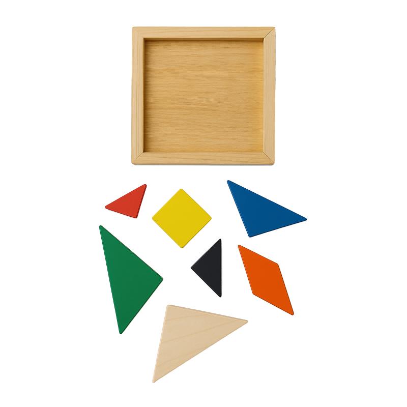 Juego de tangram de madera de colores, 7 piezas, con bolsa de algodón