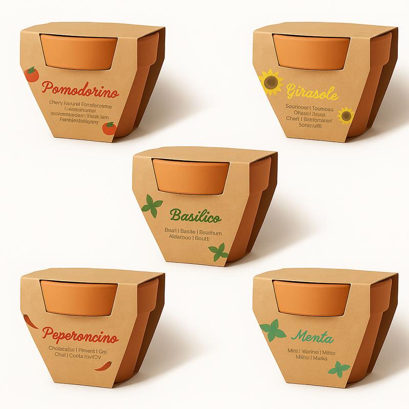 Maceta de terracota natural con turba y cápsula biodegradable con semillas