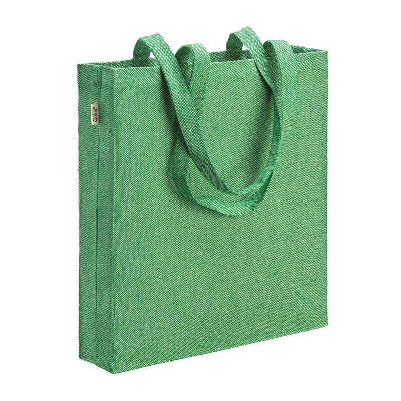 Bolsa shopper de algodon reciclado 300 g/m2 con efecto melange. Asas largas y fuelle