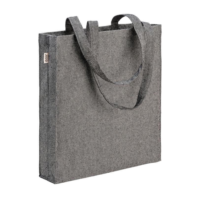 Bolsa shopper de algodon reciclado 300 g/m2 con efecto melange. Asas largas y fuelle