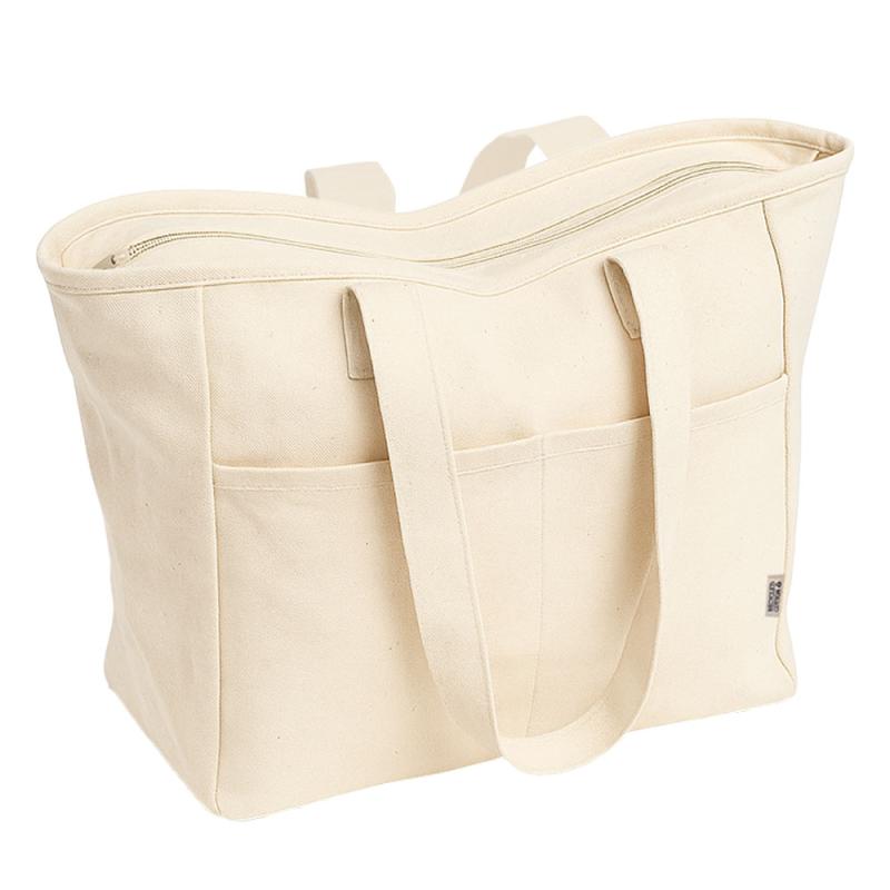 Bolsa de algodon reciclado 450 g/m2 con asas largas y doble bolsillo frontal