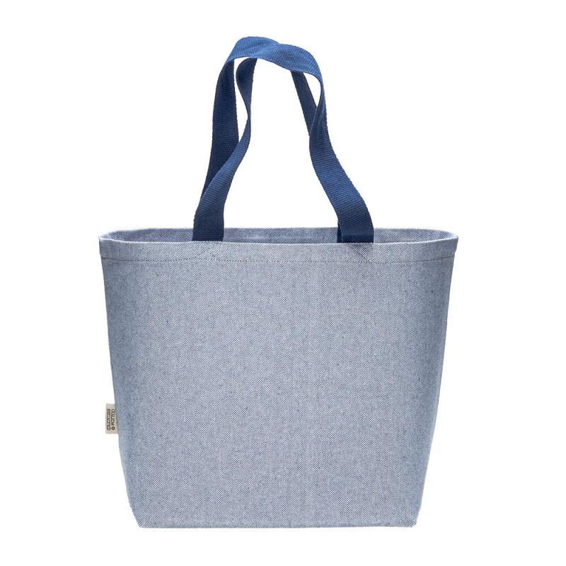 Bolsa de algodon reciclado 340 g/m2 con efecto melange. Asas largas de color y fuelle