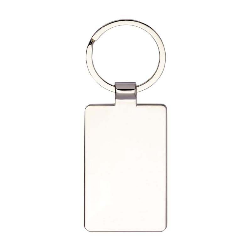 Llavero rectangular de metal con detalle frontal de bambú