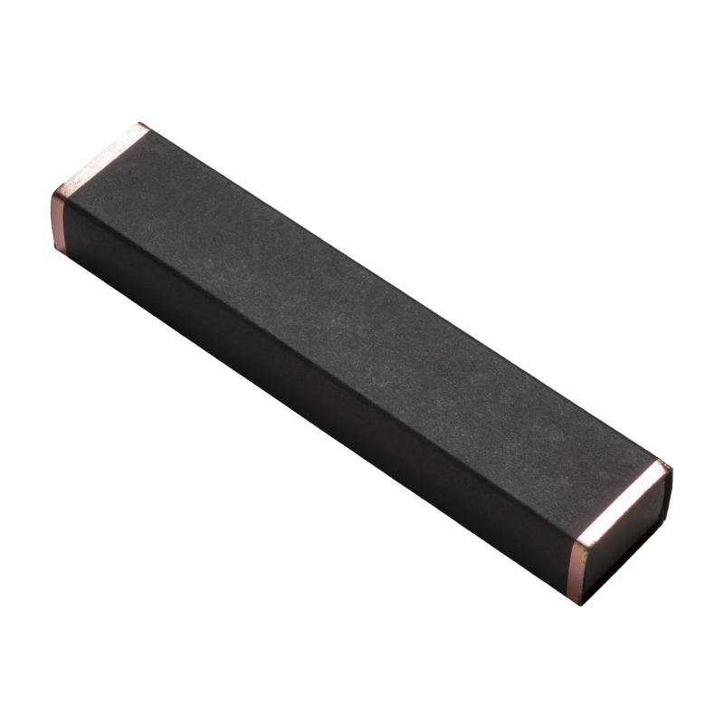 Bolígrafo de aluminio reciclado. Tinta GEL y detalles en oro rosa con estuche de cartón