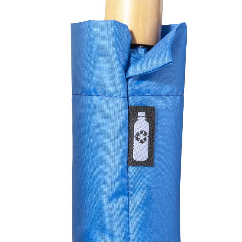 Mini paraguas de mano de R-PET con mango de madera