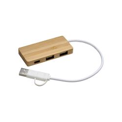 Concentrador USB Bamboo con 2 puertos USB A y 1 puerto de tipo C,
