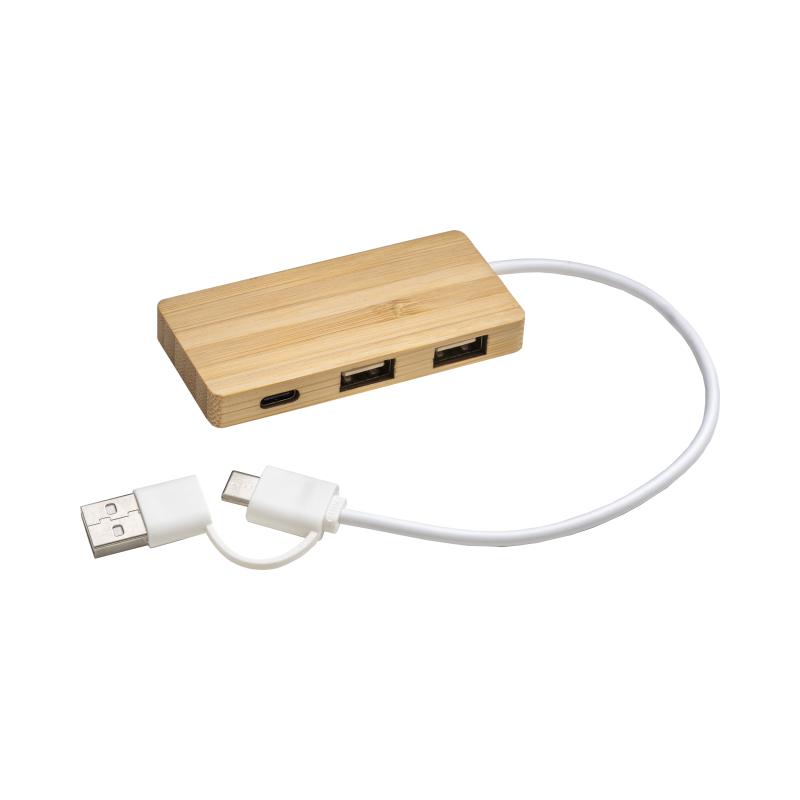 Concentrador USB Bamboo con 2 puertos USB A y 1 puerto de tipo C,