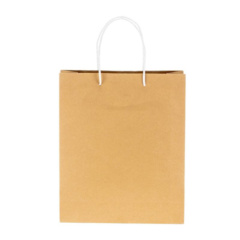 Bolsa de papel reciclado natural de 150 g/m2 con fuelle y asas cortas de color