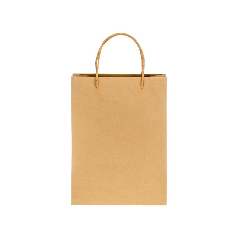 Bolsa de papel reciclado natural de 150 g/m2 con fuelle y asas cortas de color