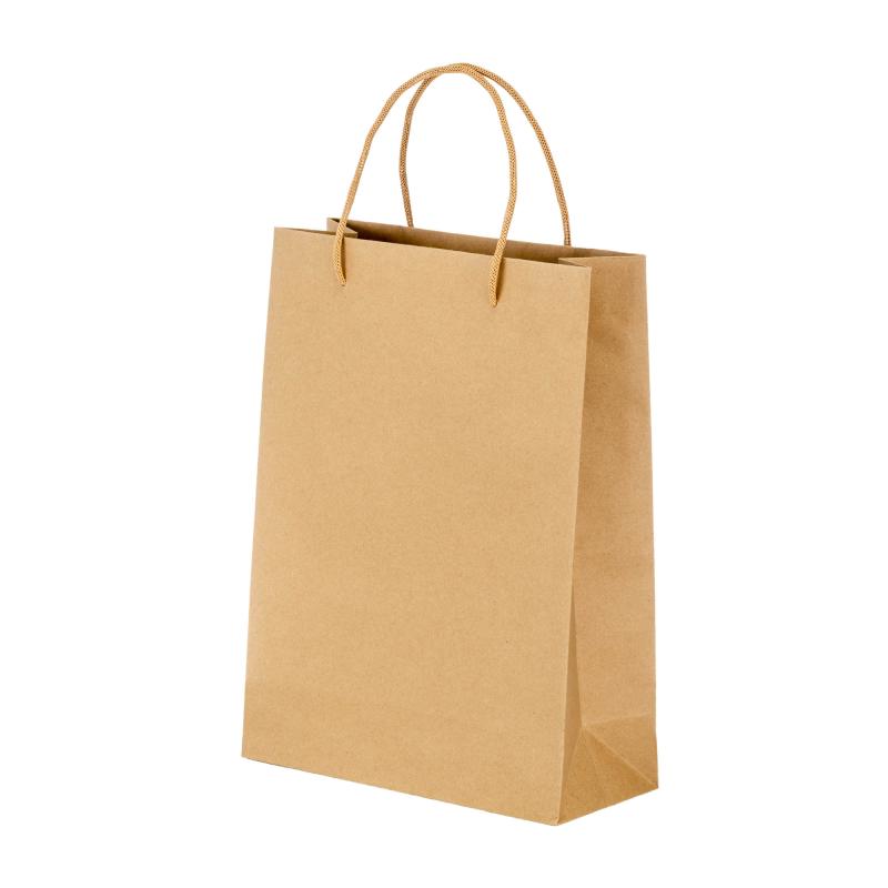 Bolsa de papel reciclado natural de 150 g/m2 con fuelle y asas cortas de color
