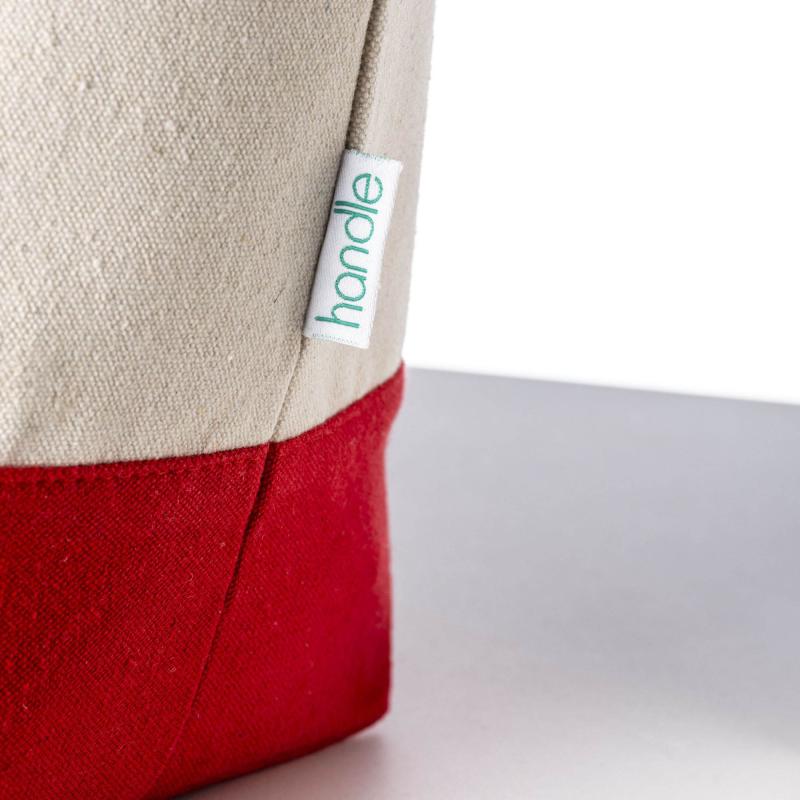 Mini bolsa shopper de algodón reciclado de 340 g/m2 con asas y base de color. GRS