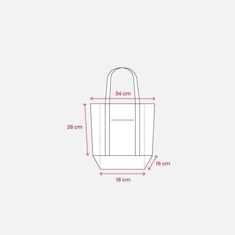 Mini bolsa shopper de algodón reciclado de 340 g/m2 con asas y base de color. GRS