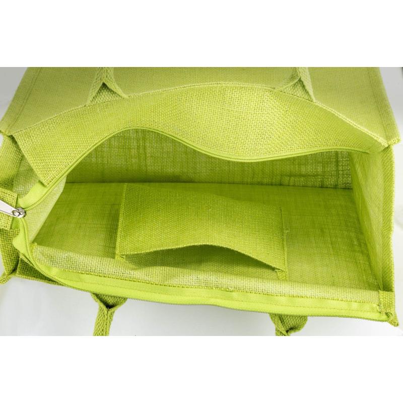 Bolsa de yute con asas de algodón. Equipada con cierre de cremallera