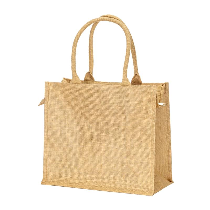 Bolsa de yute con asas de algodón. Equipada con cierre de cremallera