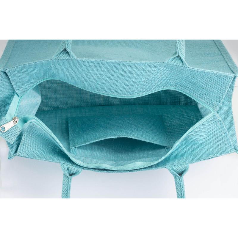 Bolsa de yute con asas de algodón. Equipada con cierre de cremallera