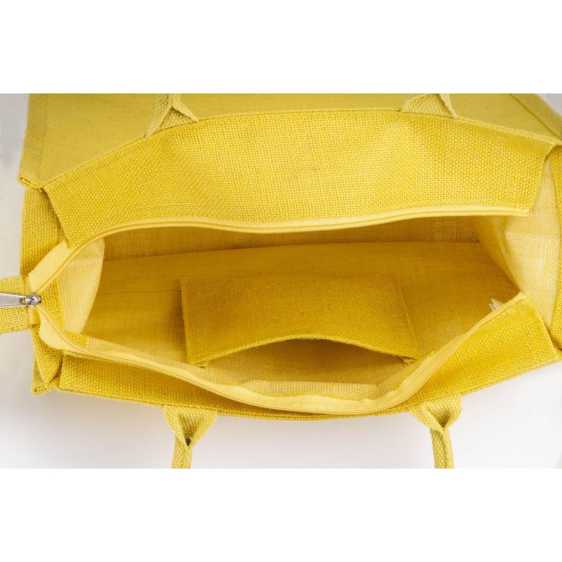 Bolsa de yute con asas de algodón. Equipada con cierre de cremallera
