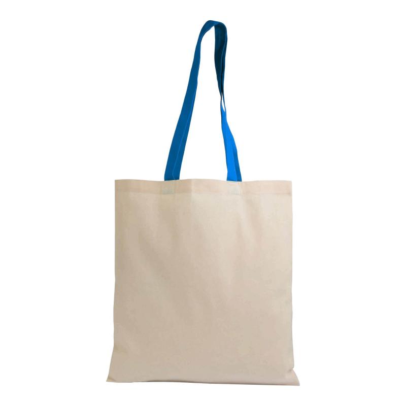 Bolsa shopper de algodón natural reciclado de 140 g/m2 con asas de colores