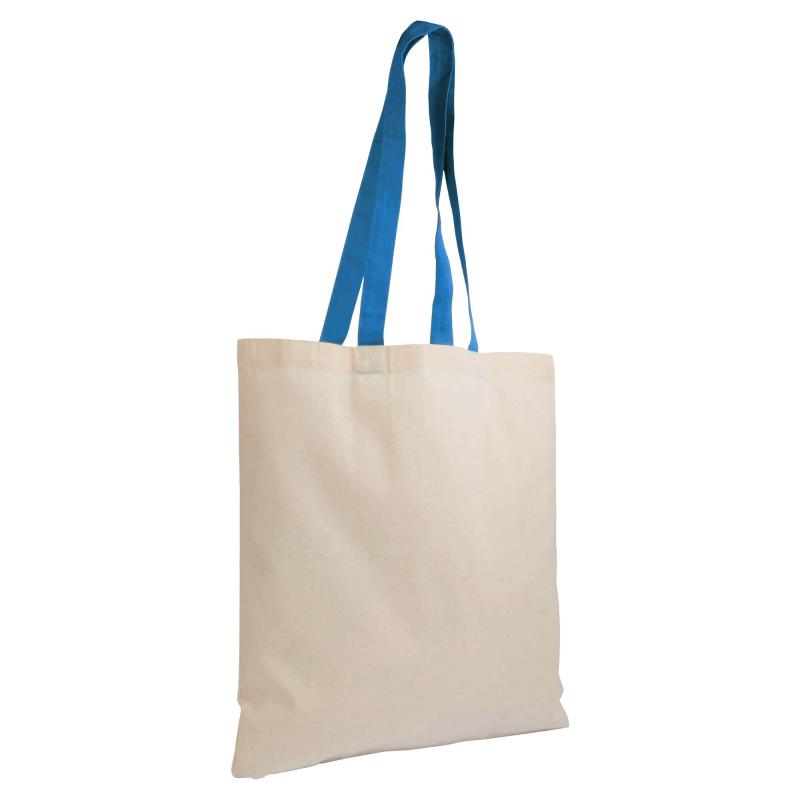 Bolsa shopper de algodón natural reciclado de 140 g/m2 con asas de colores