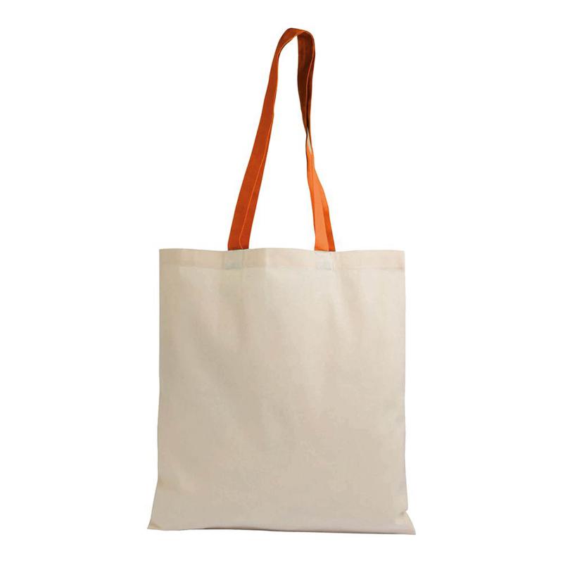 Bolsa shopper de algodón natural reciclado de 140 g/m2 con asas de colores