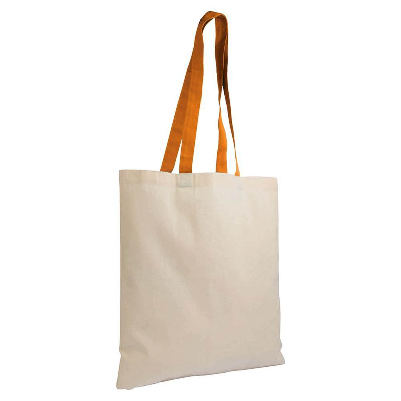 Bolsa shopper de algodón natural reciclado de 140 g/m2 con asas de colores