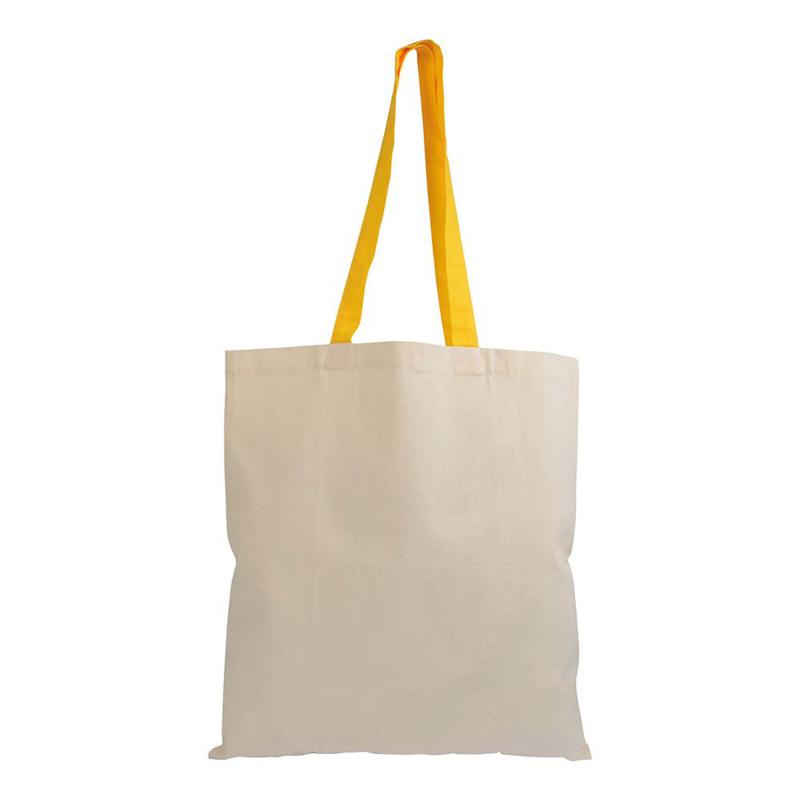 Bolsa shopper de algodón natural reciclado de 140 g/m2 con asas de colores