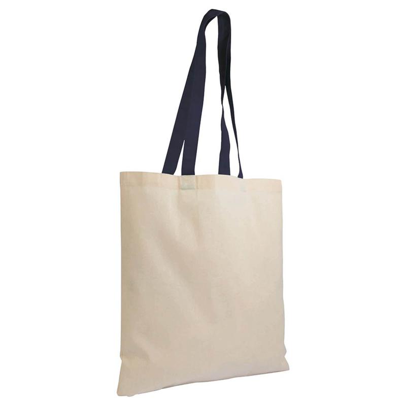 Bolsa shopper de algodón natural reciclado de 140 g/m2 con asas de colores