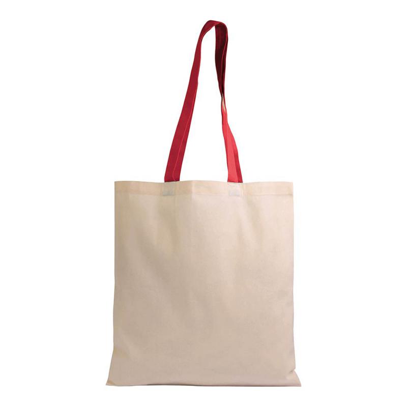 Bolsa shopper de algodón natural reciclado de 140 g/m2 con asas de colores