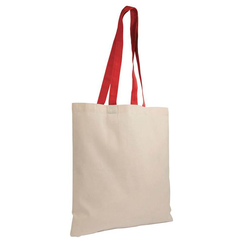 Bolsa shopper de algodón natural reciclado de 140 g/m2 con asas de colores