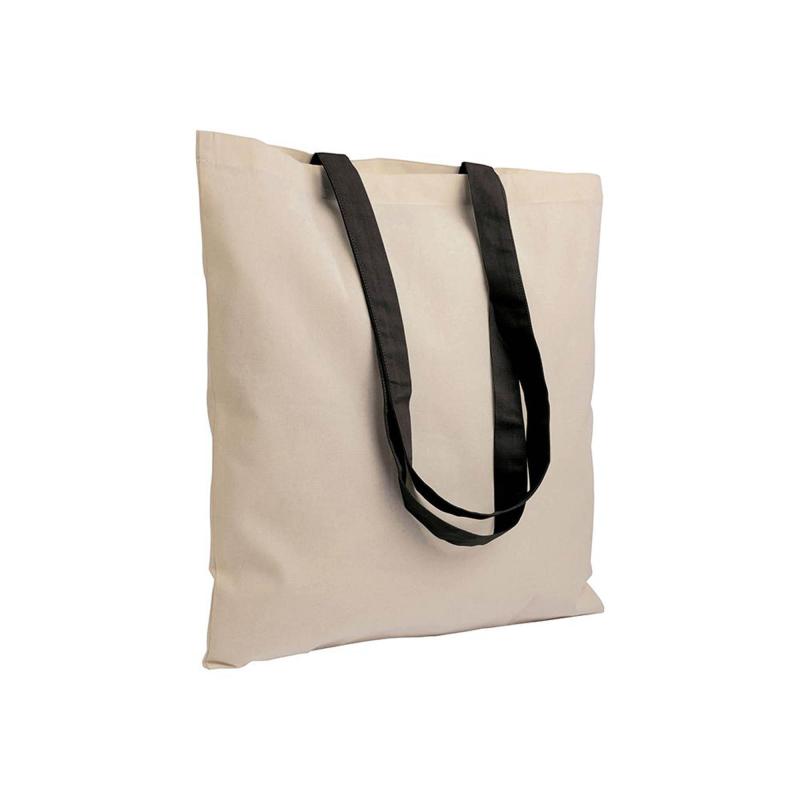 Bolsa shopper de algodón natural reciclado de 140 g/m2 con asas de colores