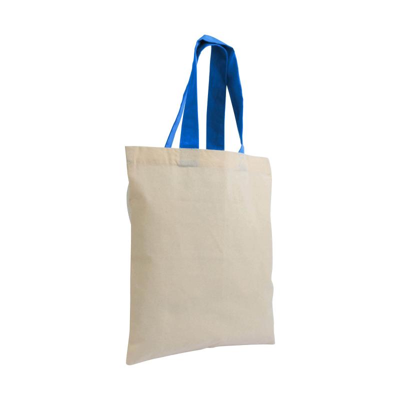 Mini bolsa shopper de algodón natural reciclado de 140 g/m2 con asas de colores