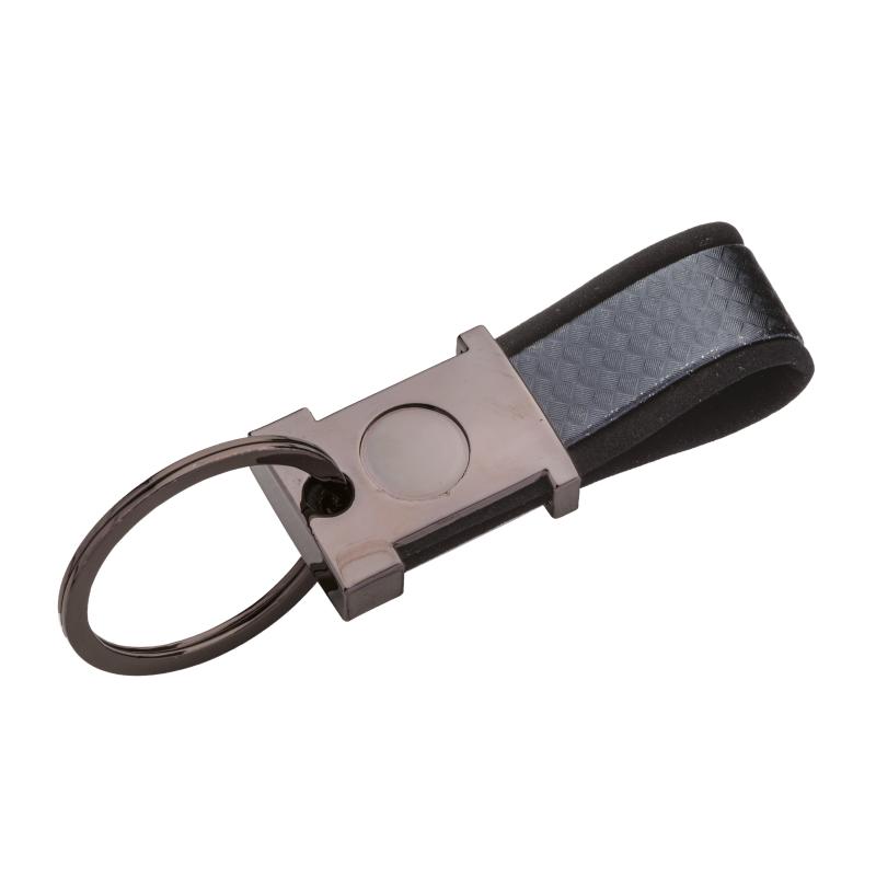 Llavero de metal bruñido y PU bicolor, con espacio apto para logotipo de resina