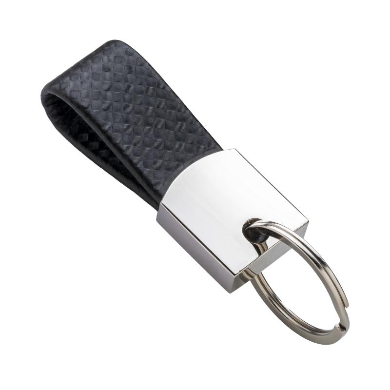 Llavero de metal y PU con espacio para logotipo de resina