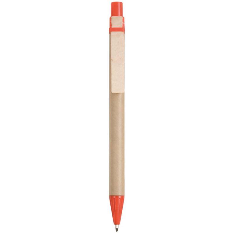 Biros en papel reciclado, detalles coloreados en PP y paja de trigo, pinza de madera