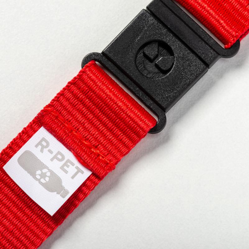 Lanyard para el cuello de poliéster reciclado R-PET con mosquetón y cierre de seguridad