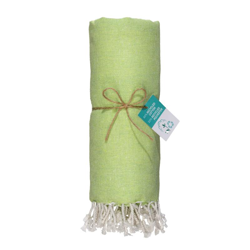 Toalla de playa/pareo de algodón reciclado de 180 g/m&sup2; con flecos, medida 90x170 cm