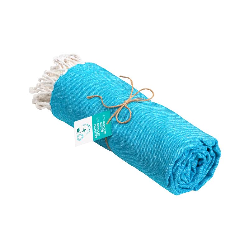 Toalla de playa/pareo de algodón reciclado de 180 g/m&sup2; con flecos, medida 90x170 cm