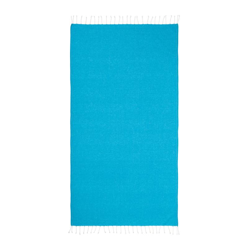 Toalla de playa/pareo de algodón reciclado de 180 g/m&sup2; con flecos, medida 90x170 cm