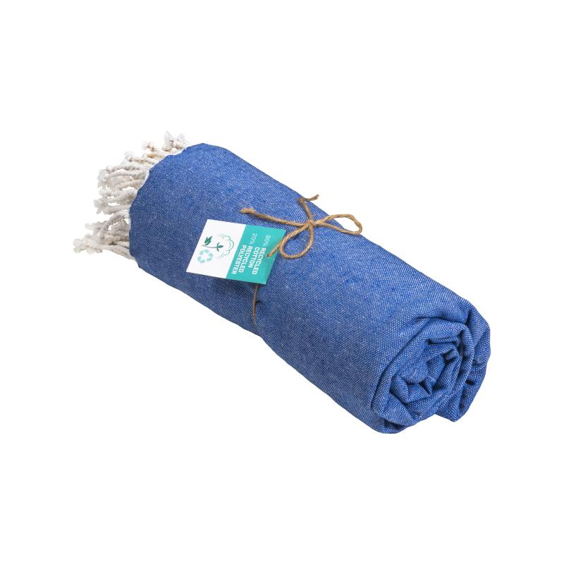 Toalla de playa/pareo de algodón reciclado de 180 g/m&sup2; con flecos, medida 90x170 cm