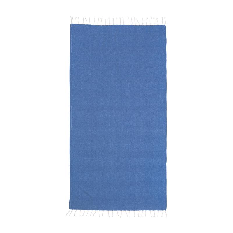 Toalla de playa/pareo de algodón reciclado de 180 g/m&sup2; con flecos, medida 90x170 cm