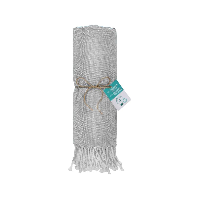 Toalla de playa/pareo de algodón reciclado de 180 g/m&sup2; con flecos, medida 90x170 cm