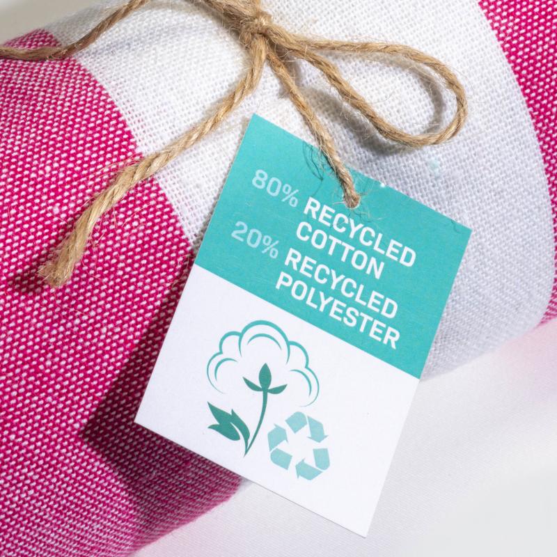 Toalla de playa/pareo de algodón reciclado de 180 g/m&sup2; con flecos, medida 90x170 cm