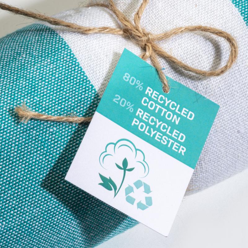 Toalla de playa/pareo de algodón reciclado de 180 g/m&sup2; con flecos, medida 90x170 cm