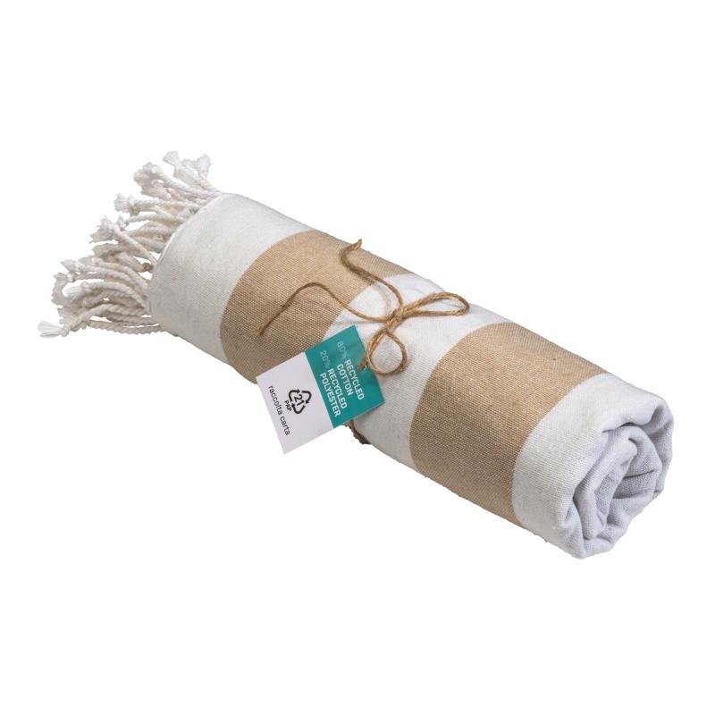 Toalla de playa/pareo de algodón reciclado de 180 g/m&sup2; con flecos, medida 90x170 cm