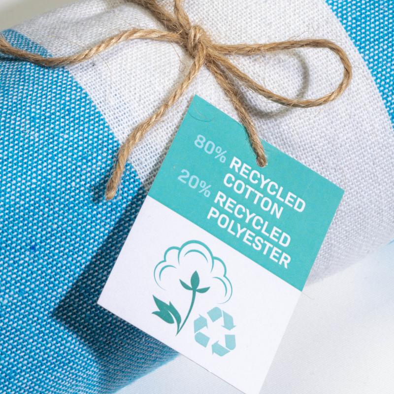 Toalla de playa/pareo de algodón reciclado de 180 g/m&sup2; con flecos, medida 90x170 cm