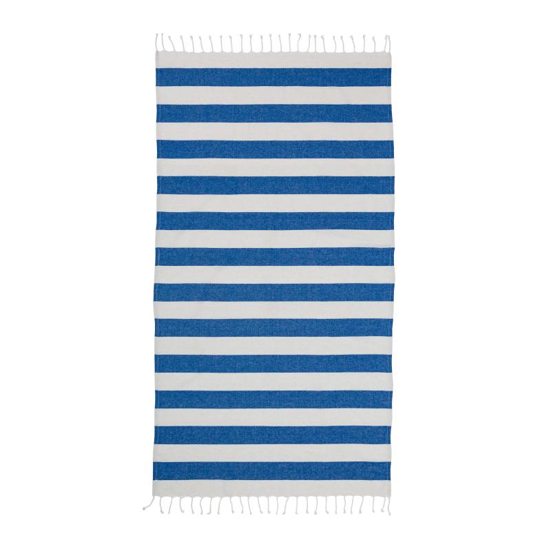 Toalla de playa/pareo de algodón reciclado de 180 g/m&sup2; con flecos, medida 90x170 cm