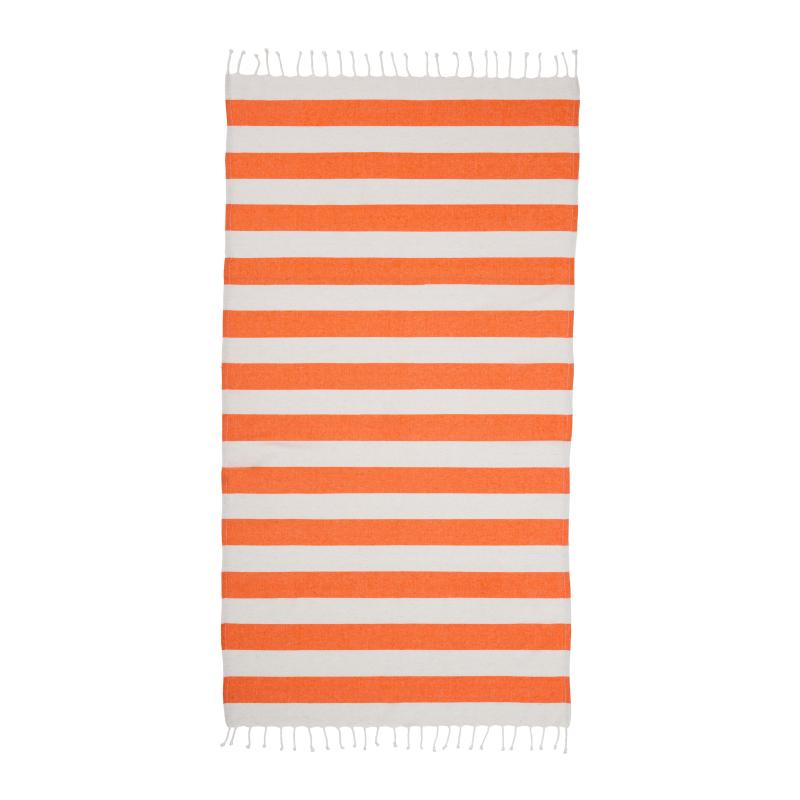 Toalla de playa/pareo de algodón reciclado de 180 g/m&sup2; con flecos, medida 90x170 cm