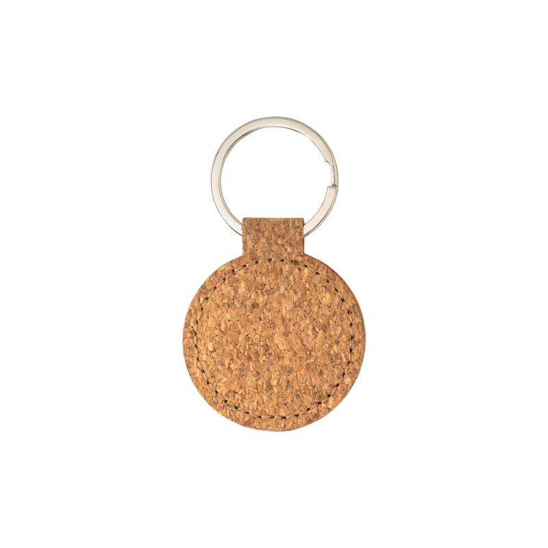Llavero redondo de metal y corcho