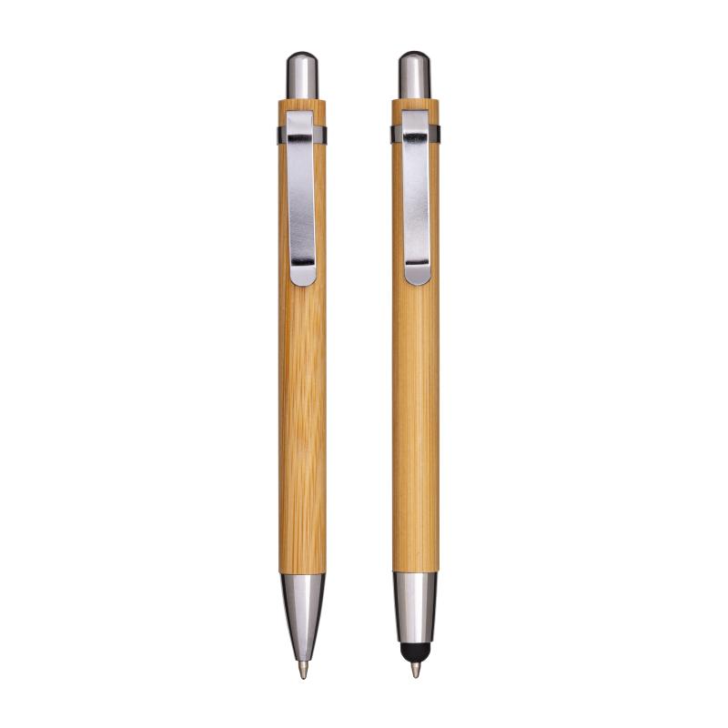 Set de dos bolígrafos encajables de bambú, uno con borrador táctil